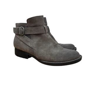 Born Jorgette Boot Womens Size 8.5 Distressed Gray Suede Block Heel Boho Bootie